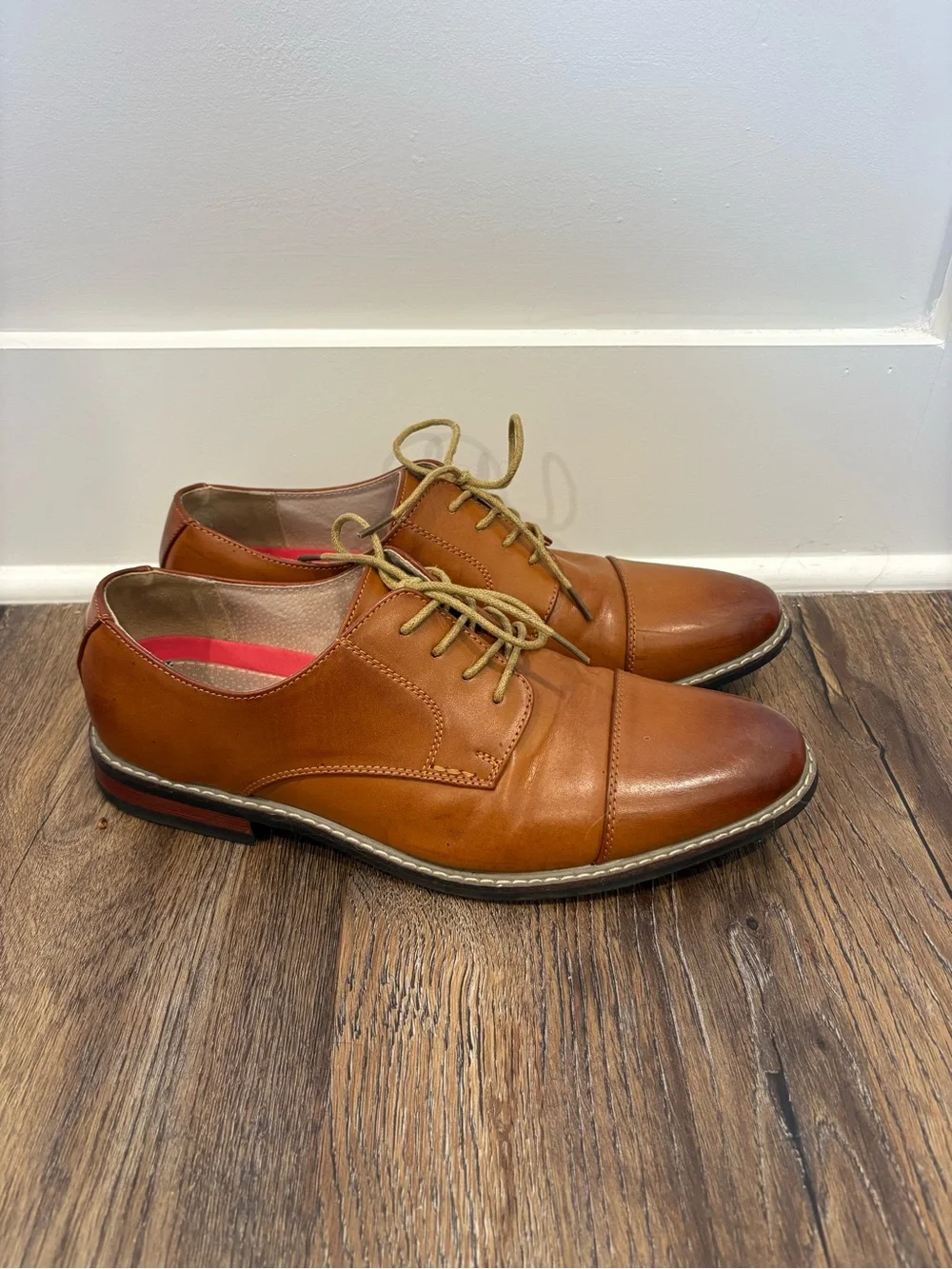 Bruno Marc Leather Cap-Toe Derby Shoes - Cognac Brown